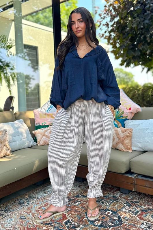 Sandbar Linen Blend Pop Over Shirt Navy 